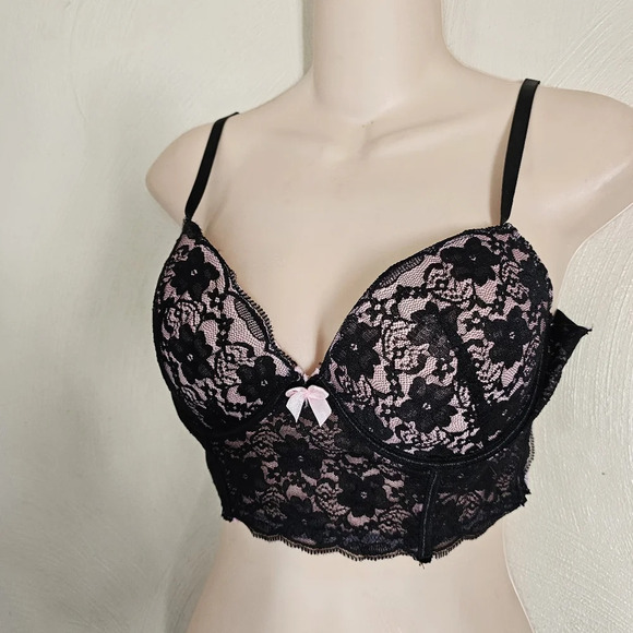 Hers by Herman Pink and Black Lace Corset Bralette Size Women's 36B - Picture 7 of 12